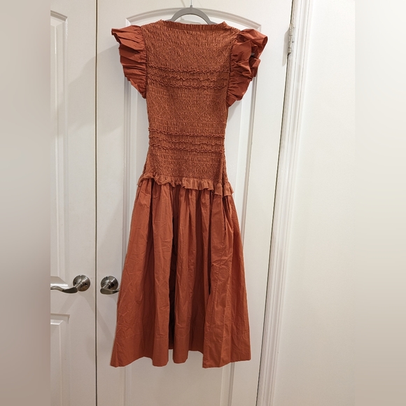 11. NWOT ULLA JOHNSON MADELINE SMOCKED MIDI DRESS - Picture 6 of 11